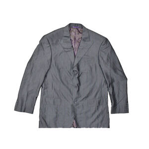 Earvin Magic Johnson Men's Three Button Blazer Jacket Size 42L Gray Striped Poly